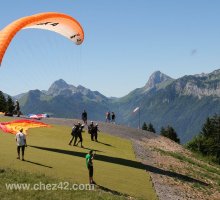 Paragliders launch, Col de la Forclaz, Lake Annecy